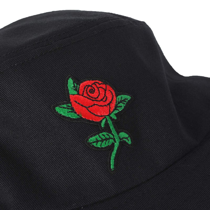 ZLYC Unisex Fashion Embroidered Bucket Hat Summer Fisherman Cap for Men Women Teens (Rose Black) - Image 5